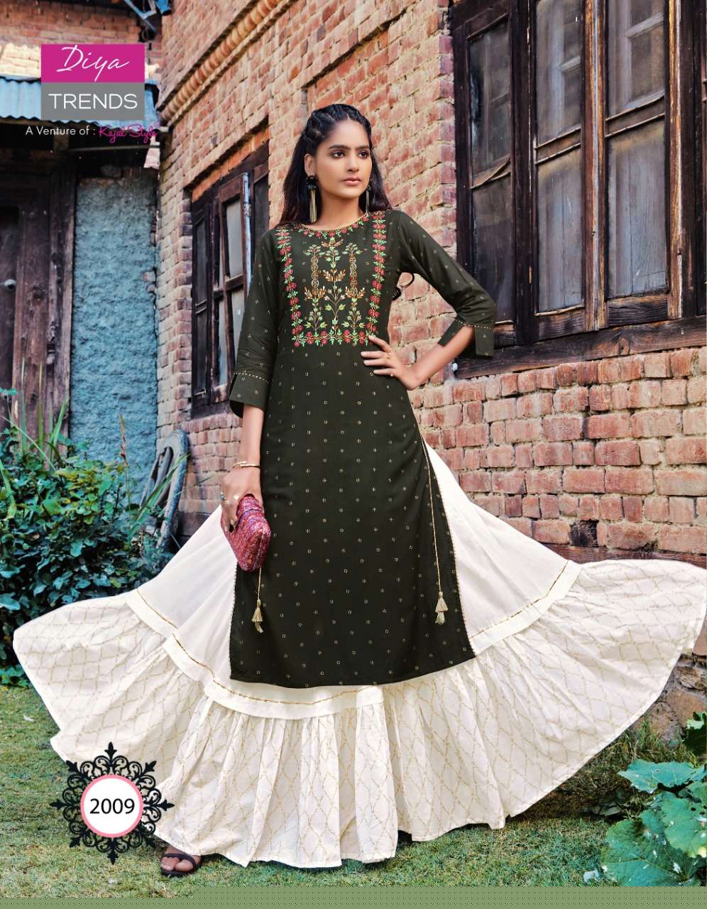 FLORENCE VOL-2 BY DIYA TRENDS 2001 TO 2010 SERIES BEAUTIFUL STYLISH FANCY COLORFUL CASUAL WEAR & ETHNIC WEAR RAYON/COTTON WITH EMBROIDERED KURTIS WITH BOTTOM AT WHOLESALE PRICE