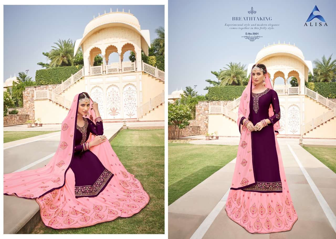 KIARA VOL-6 BY ALIZA 5901 TO 5906 SERIES BEAUTIFUL STYLISH PATIALA SUITS FANCY COLORFUL CASUAL WEAR & ETHNIC WEAR & READY TO WEAR SATIN GEORGETTE DRESSES AT WHOLESALE PRICE