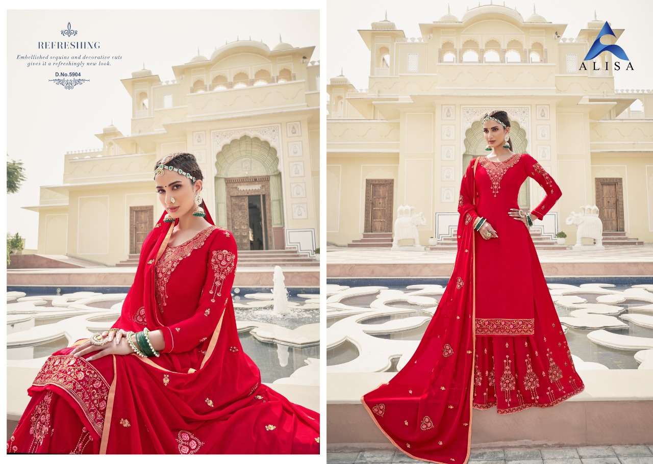 KIARA VOL-6 BY ALIZA 5901 TO 5906 SERIES BEAUTIFUL STYLISH PATIALA SUITS FANCY COLORFUL CASUAL WEAR & ETHNIC WEAR & READY TO WEAR SATIN GEORGETTE DRESSES AT WHOLESALE PRICE