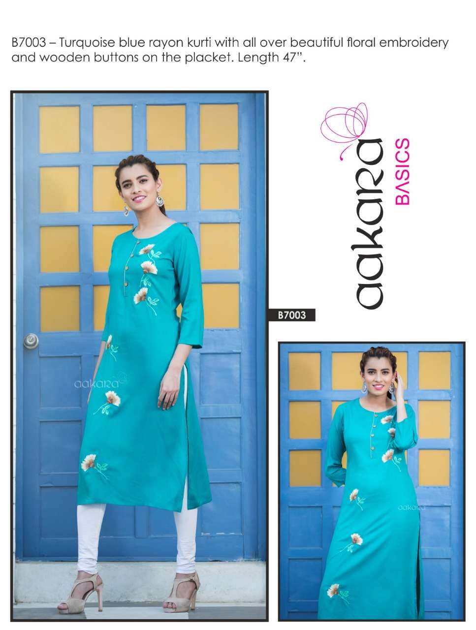 AAKARA BASICS BY AAKARA 7001 TO 7008 SERIES STYLISH FANCY BEAUTIFUL COLORFUL CASUAL WEAR & ETHNIC WEAR RAYON PRINTED KURTIS AT WHOLESALE PRICE