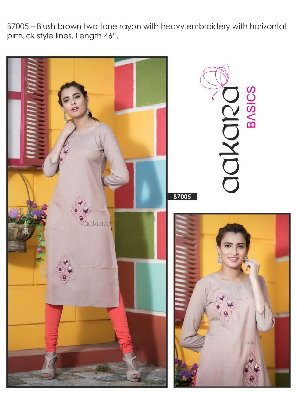 AAKARA BASICS BY AAKARA 7001 TO 7008 SERIES STYLISH FANCY BEAUTIFUL COLORFUL CASUAL WEAR & ETHNIC WEAR RAYON PRINTED KURTIS AT WHOLESALE PRICE