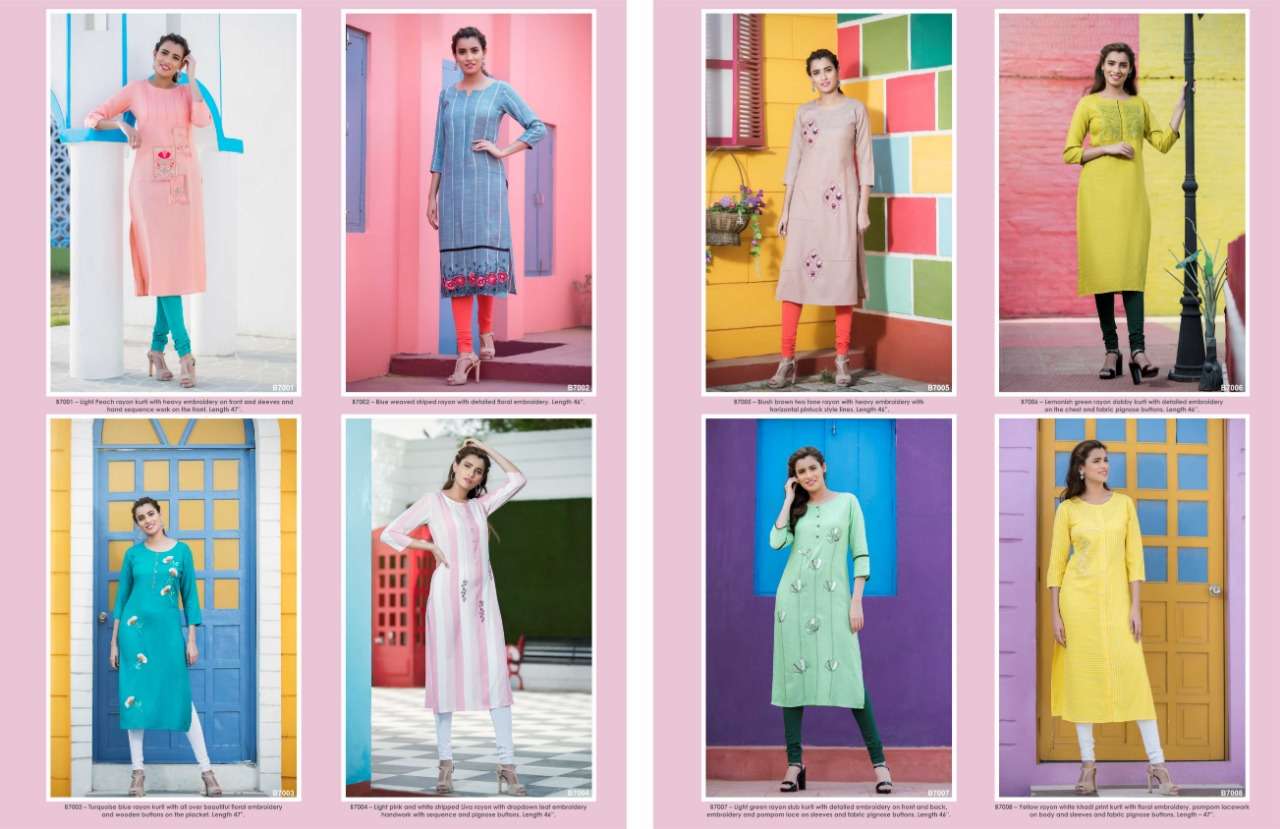 AAKARA BASICS BY AAKARA 7001 TO 7008 SERIES STYLISH FANCY BEAUTIFUL COLORFUL CASUAL WEAR & ETHNIC WEAR RAYON PRINTED KURTIS AT WHOLESALE PRICE