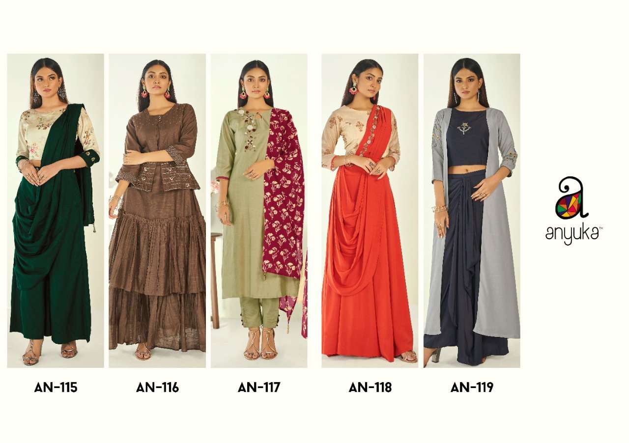 CHERRY BY ANYUKA 115 TO 119 SERIES STYLISH FANCY BEAUTIFUL COLORFUL CASUAL WEAR & ETHNIC WEAR VISCOSE SATIN / VISCOSE SILK KURTIS AT WHOLESALE PRICE