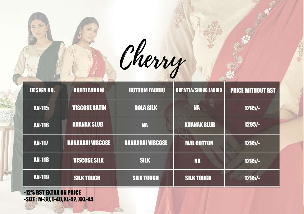 CHERRY BY ANYUKA 115 TO 119 SERIES STYLISH FANCY BEAUTIFUL COLORFUL CASUAL WEAR & ETHNIC WEAR VISCOSE SATIN / VISCOSE SILK KURTIS AT WHOLESALE PRICE