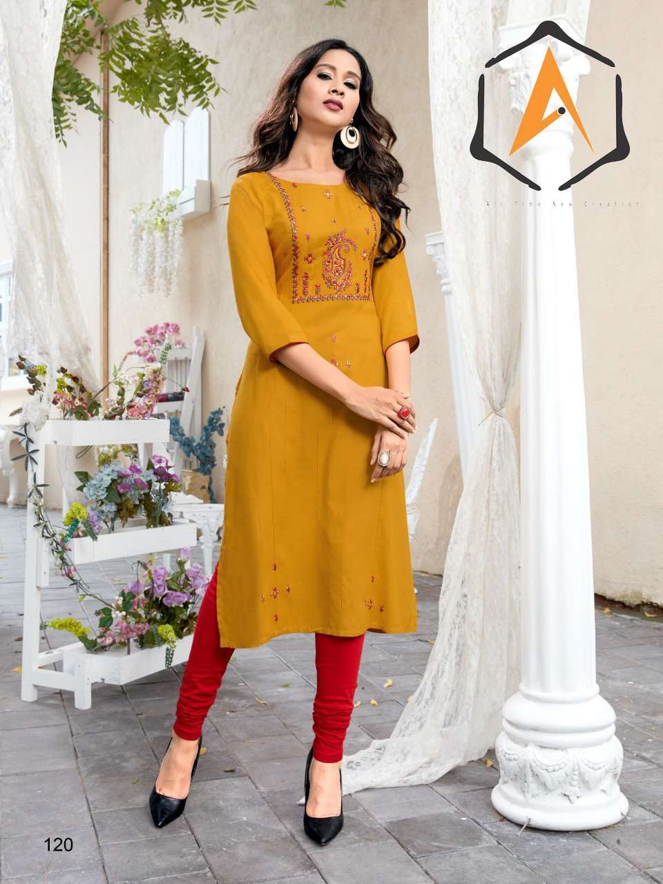 PANCHI BY AAPLE KURTI 119 TO 124 SERIES BEAUTIFUL STYLISH COLORFUL FANCY PARTY WEAR & ETHNIC WEAR & READY TO WEAR RAYON 14 KG PRINTED KURTIS AT WHOLESALE PRICE