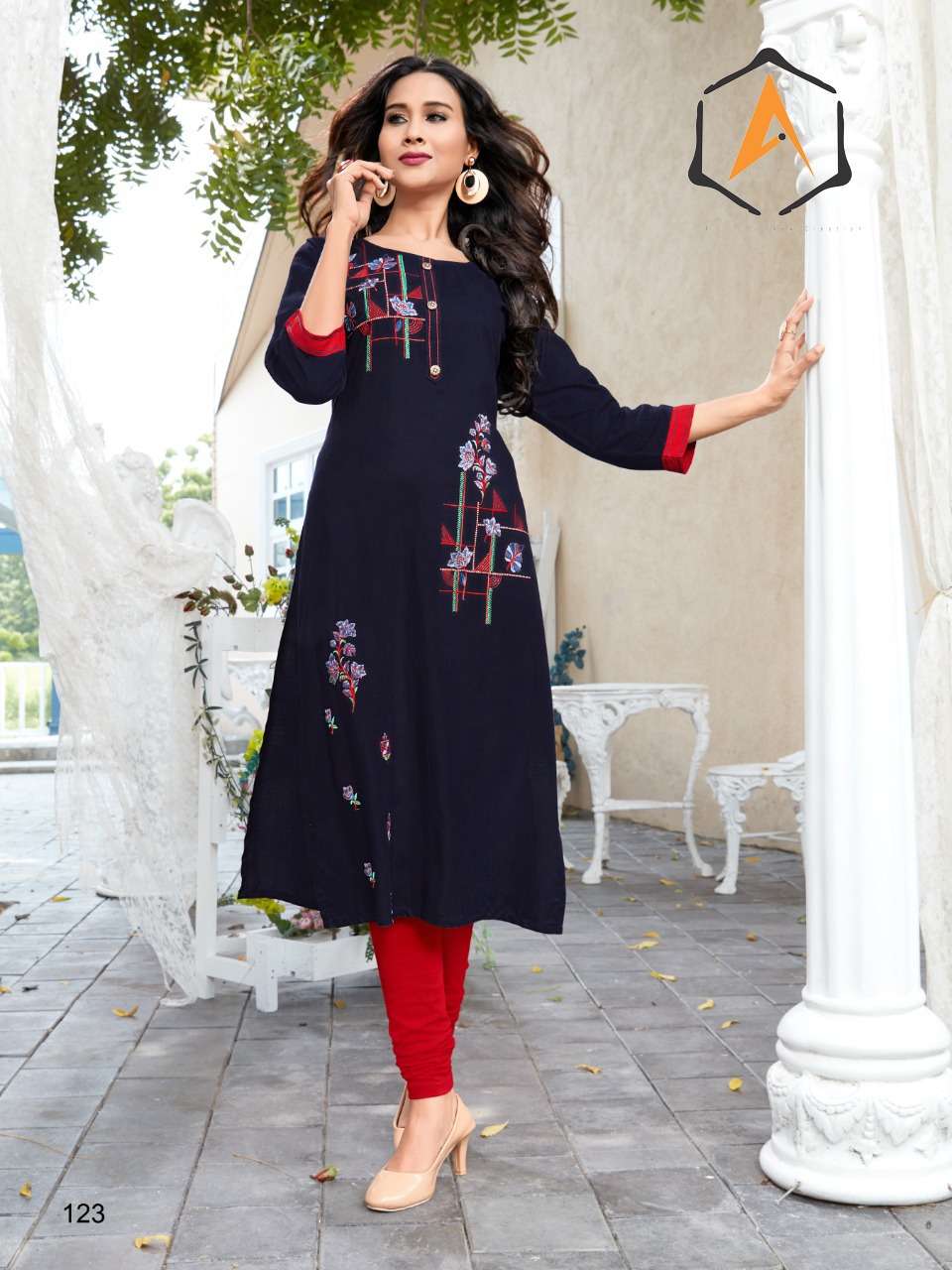 PANCHI BY AAPLE KURTI 119 TO 124 SERIES BEAUTIFUL STYLISH COLORFUL FANCY PARTY WEAR & ETHNIC WEAR & READY TO WEAR RAYON 14 KG PRINTED KURTIS AT WHOLESALE PRICE