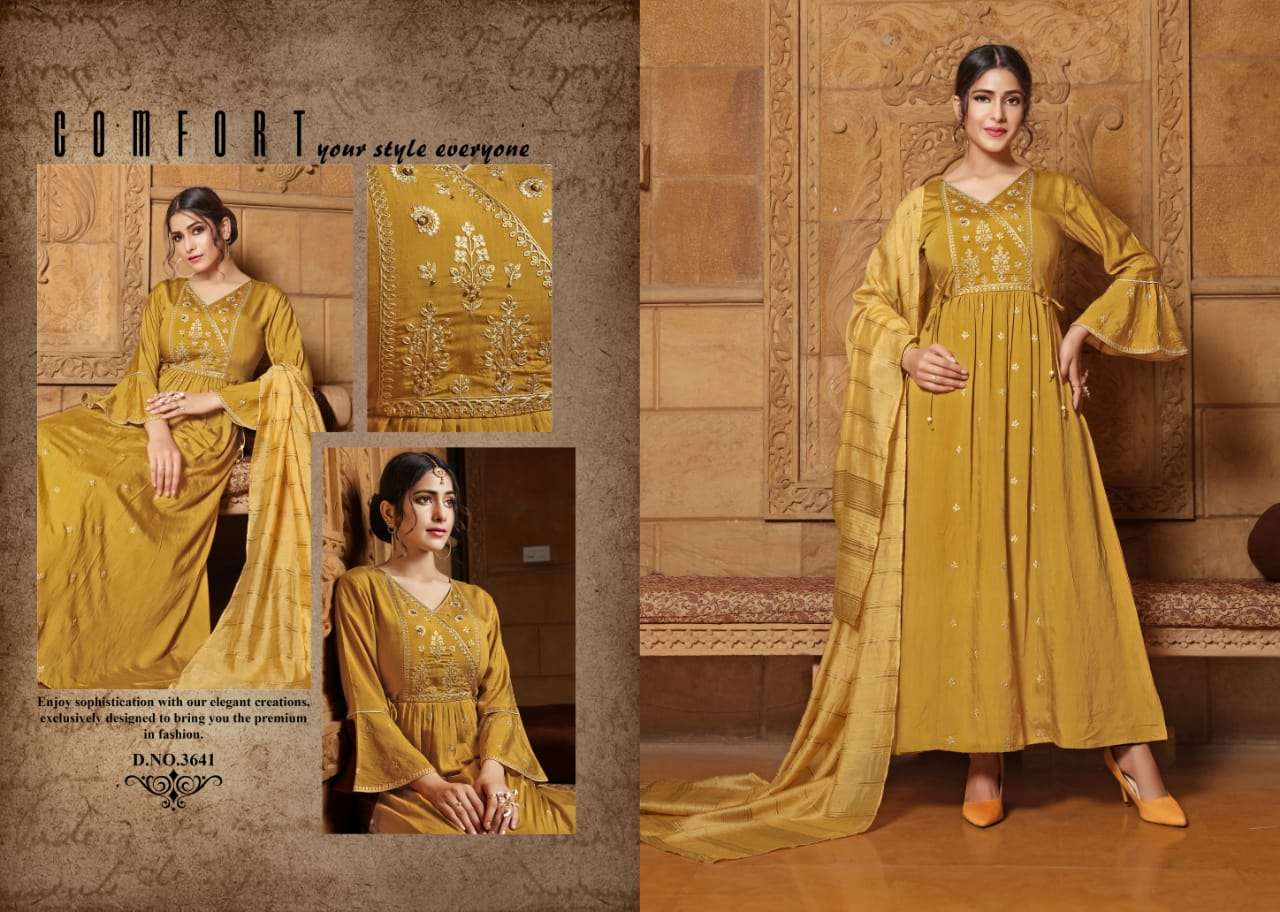 GAJBAN BY YAMI FASHION 3641 to 3646 SERIES BEAUTIFUL SUITS STYLISH FANCY COLORFUL CASUAL WEAR & ETHNIC WEAR VISCOSE CHANDERI WITH WORK DRESSES AT WHOLESALE PRICE