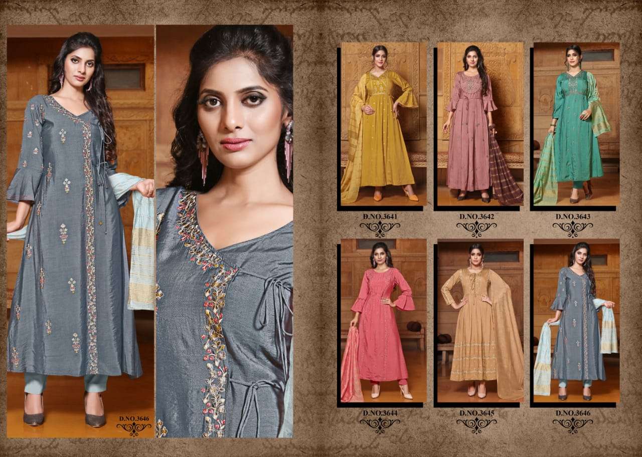 GAJBAN BY YAMI FASHION 3641 to 3646 SERIES BEAUTIFUL SUITS STYLISH FANCY COLORFUL CASUAL WEAR & ETHNIC WEAR VISCOSE CHANDERI WITH WORK DRESSES AT WHOLESALE PRICE
