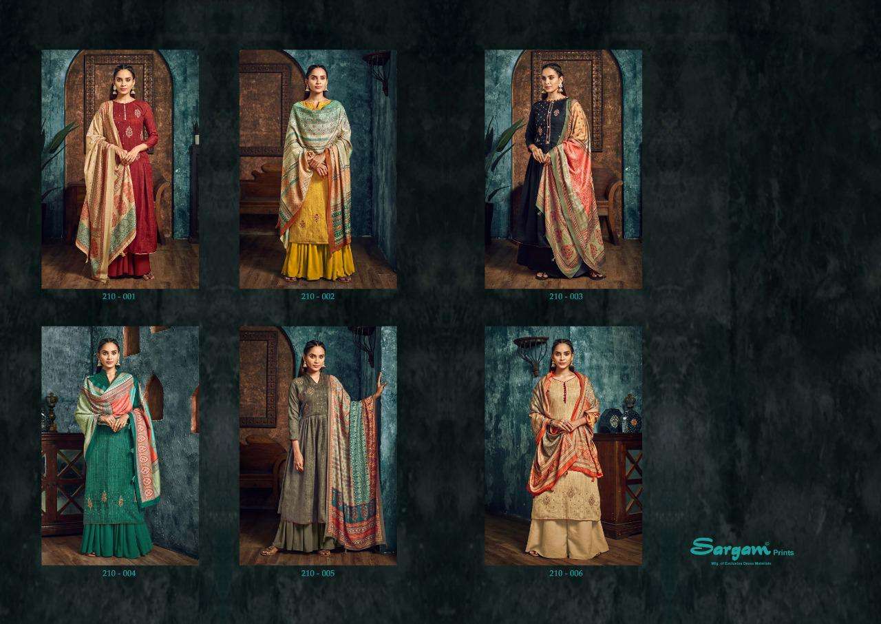 YASMIN VOL-2 BY SARGAM PRINT 210-001 TO 210-006 SERIES DESIGNER SUITS COLLECTION BEAUTIFUL STYLISH FANCY COLORFUL PARTY WEAR & OCCASIONAL WEAR PURE PASHMINA PRINTED DRESSES AT WHOLESALE PRICE