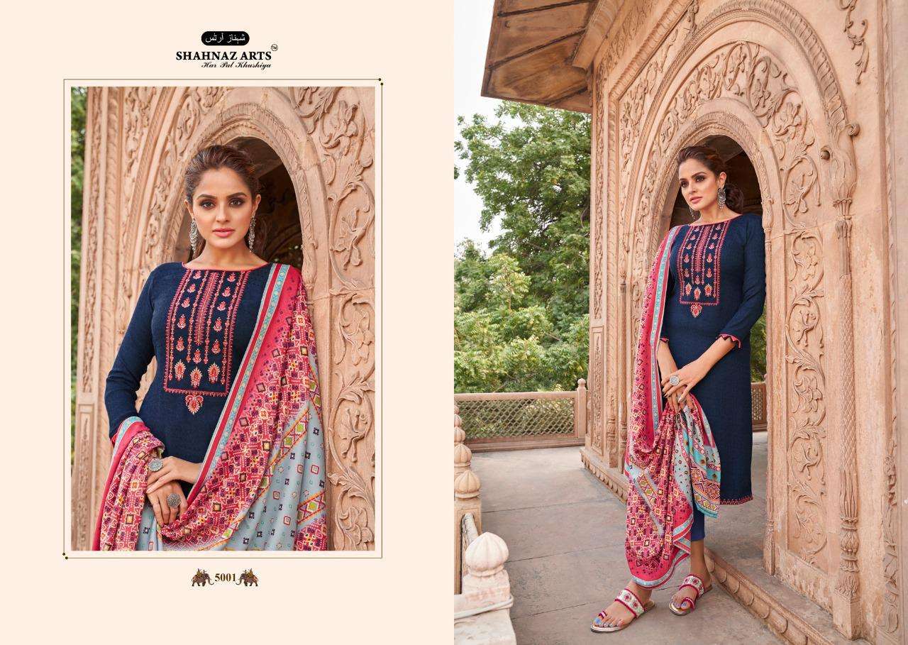 PATOLA BY SHAHNAZ ARTS 5001 TO 5008 SERIES DESIGNER SUITS COLLECTION BEAUTIFUL STYLISH FANCY COLORFUL PARTY WEAR & OCCASIONAL WEAR HEAVY PASHMINA PRINTED WITH EMBROIDERED DRESSES AT WHOLESALE PRICE
