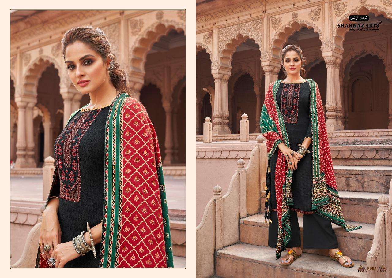 PATOLA BY SHAHNAZ ARTS 5001 TO 5008 SERIES DESIGNER SUITS COLLECTION BEAUTIFUL STYLISH FANCY COLORFUL PARTY WEAR & OCCASIONAL WEAR HEAVY PASHMINA PRINTED WITH EMBROIDERED DRESSES AT WHOLESALE PRICE