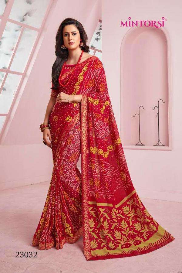 MIRANGI COLOUR BY MINTORSI 23031 TO 23034 SERIES INDIAN TRADITIONAL WEAR COLLECTION BEAUTIFUL STYLISH FANCY COLORFUL PARTY WEAR & OCCASIONAL WEAR SOFT GEORGETTE PRINTED SAREES AT WHOLESALE PRICE