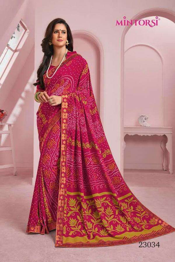 MIRANGI COLOUR BY MINTORSI 23031 TO 23034 SERIES INDIAN TRADITIONAL WEAR COLLECTION BEAUTIFUL STYLISH FANCY COLORFUL PARTY WEAR & OCCASIONAL WEAR SOFT GEORGETTE PRINTED SAREES AT WHOLESALE PRICE