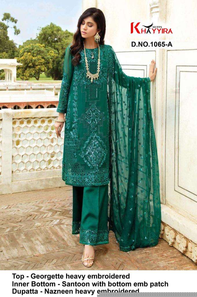 ELEONORA 1065 COLOURS BY KHAYYIRA 1065-A TO 1065-D SERIES BEAUTIFUL PAKISTANI SUITS COLORFUL STYLISH FANCY CASUAL WEAR & ETHNIC WEAR HEAVY GEORGETTE EMBROIDERED DRESSES AT WHOLESALE PRICE