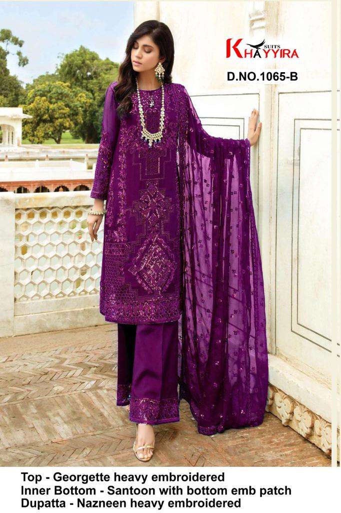 ELEONORA 1065 COLOURS BY KHAYYIRA 1065-A TO 1065-D SERIES BEAUTIFUL PAKISTANI SUITS COLORFUL STYLISH FANCY CASUAL WEAR & ETHNIC WEAR HEAVY GEORGETTE EMBROIDERED DRESSES AT WHOLESALE PRICE