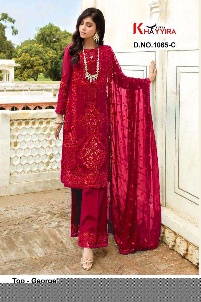 ELEONORA 1065 COLOURS BY KHAYYIRA 1065-A TO 1065-D SERIES BEAUTIFUL PAKISTANI SUITS COLORFUL STYLISH FANCY CASUAL WEAR & ETHNIC WEAR HEAVY GEORGETTE EMBROIDERED DRESSES AT WHOLESALE PRICE