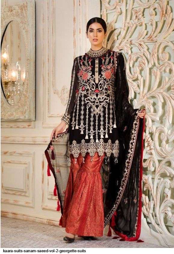 SANAM SAEED VOL-2 BY KAARA SUITS 3001 TO 3006 SERIES BEAUTIFUL PAKISTANI SUITS COLORFUL STYLISH FANCY CASUAL WEAR & ETHNIC WEAR FAUX GEORGETTE WITH EMBROIDERY DRESSES AT WHOLESALE PRICE