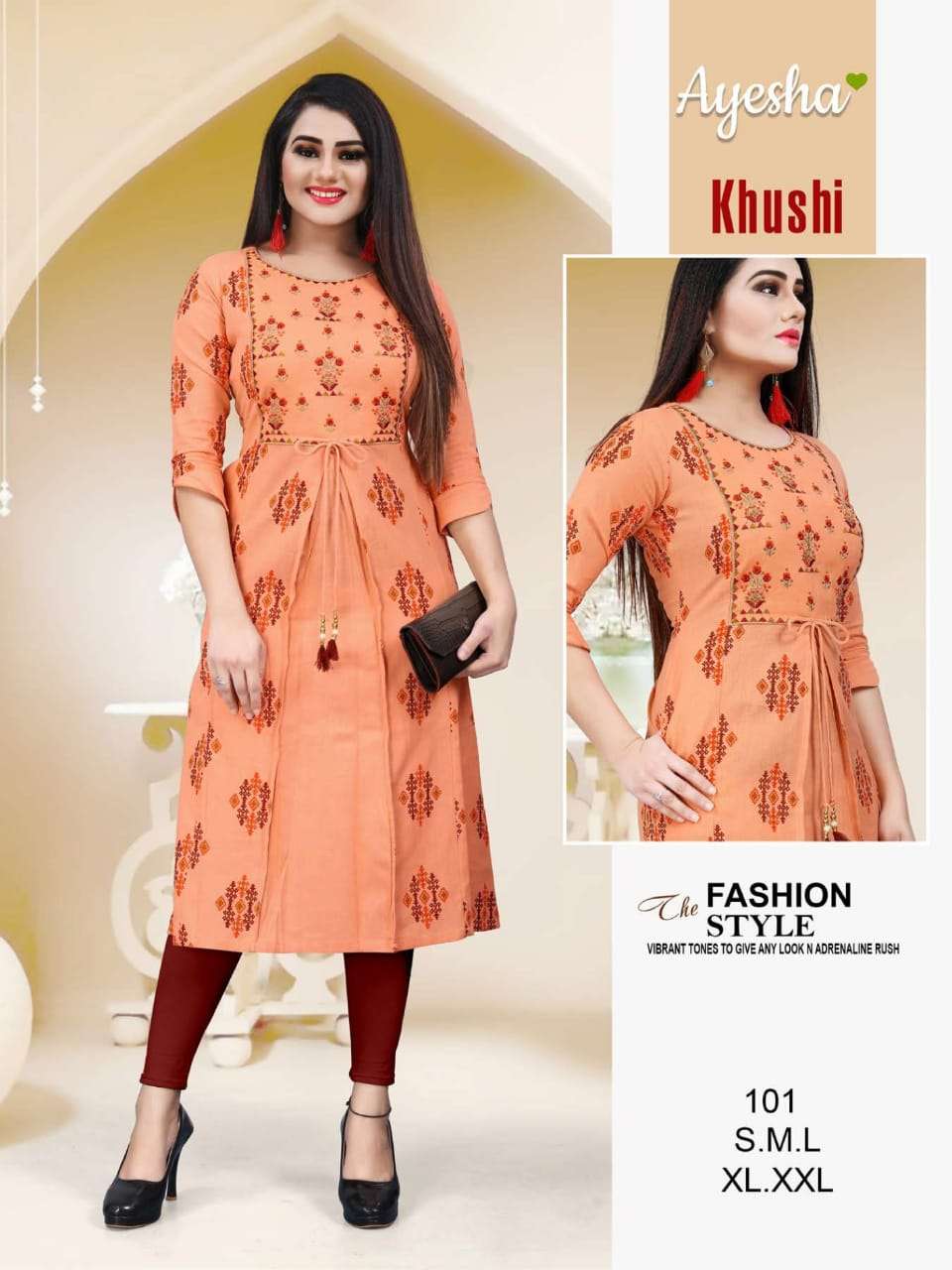 KHUSHI BY AYESHA 101 TO 108 SERIES BEAUTIFUL STYLISH COLORFUL FANCY PARTY WEAR & ETHNIC WEAR & READY TO WEAR FLEX COTTON SIDE POCKET KURTIS AT WHOLESALE PRICE