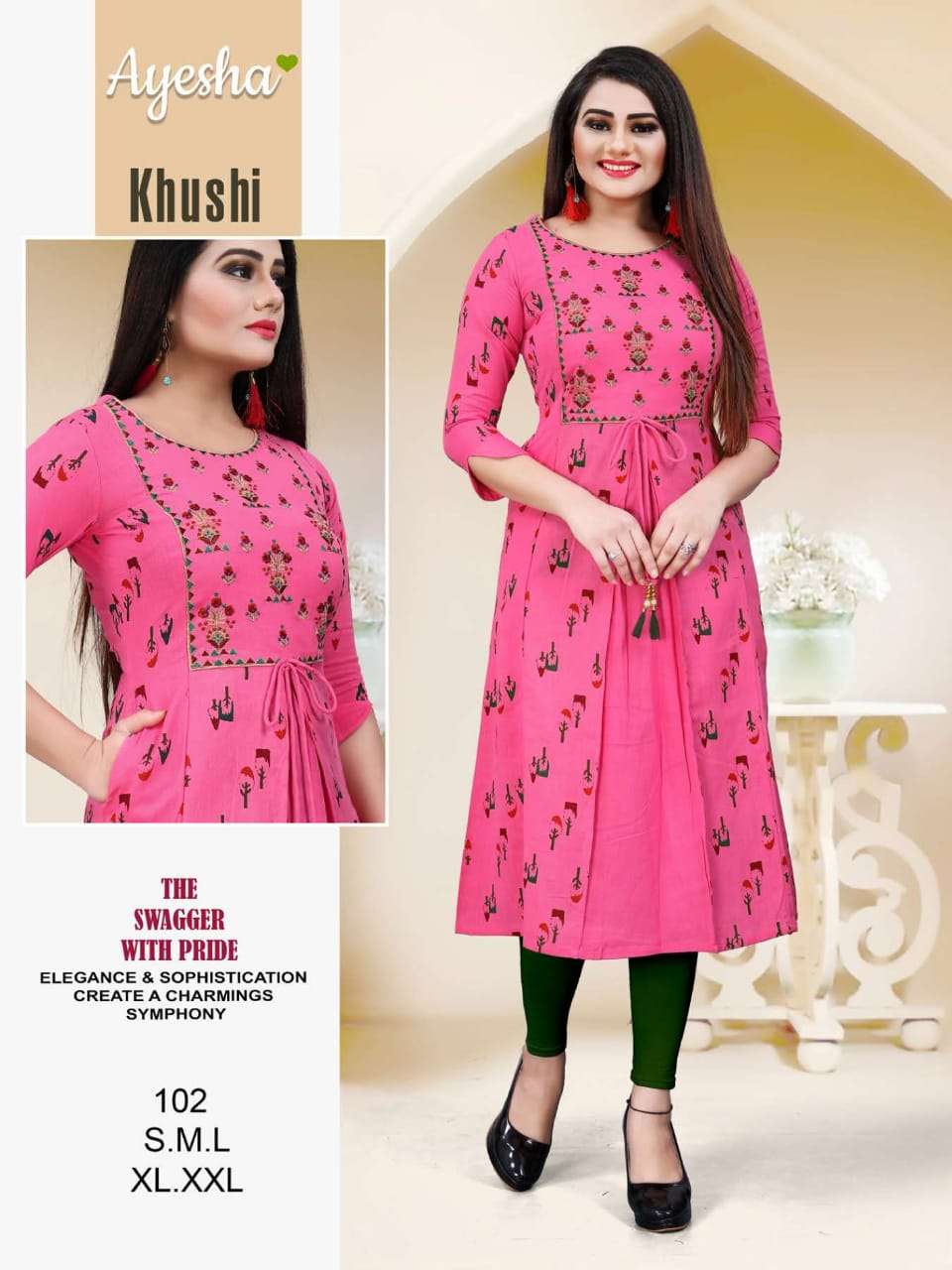 KHUSHI BY AYESHA 101 TO 108 SERIES BEAUTIFUL STYLISH COLORFUL FANCY PARTY WEAR & ETHNIC WEAR & READY TO WEAR FLEX COTTON SIDE POCKET KURTIS AT WHOLESALE PRICE