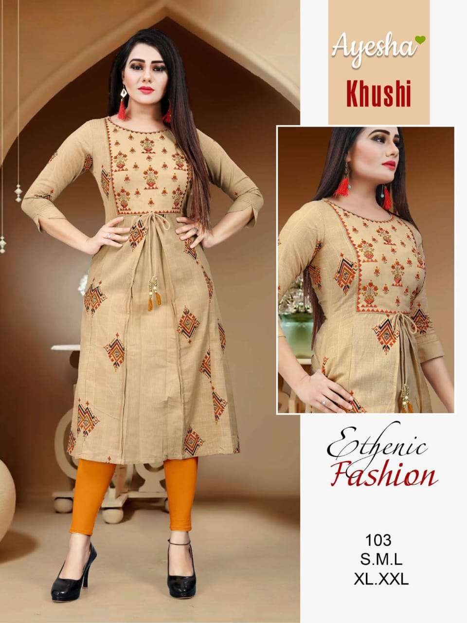 KHUSHI BY AYESHA 101 TO 108 SERIES BEAUTIFUL STYLISH COLORFUL FANCY PARTY WEAR & ETHNIC WEAR & READY TO WEAR FLEX COTTON SIDE POCKET KURTIS AT WHOLESALE PRICE