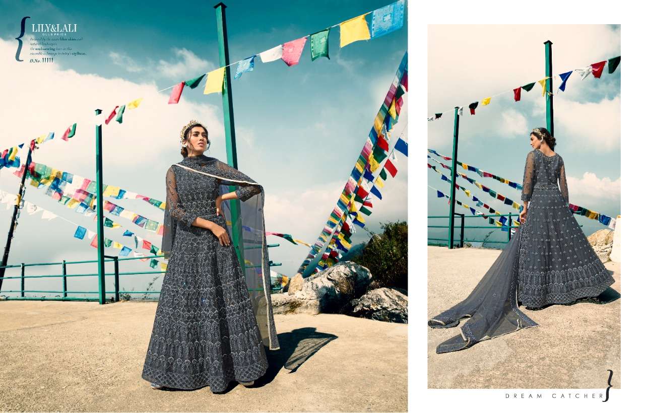 LILY AND LALI BY ARDHANGINI 11111 TO 11114 SERIES STYLISH FANCY BEAUTIFUL COLORFUL CASUAL WEAR & ETHNIC WEAR BUTTERFLY NET EMBROIDERED GOWNS WITH DUPATTA AT WHOLESALE PRICE