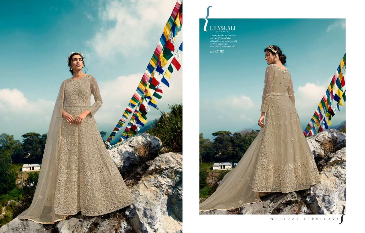 LILY AND LALI BY ARDHANGINI 11111 TO 11114 SERIES STYLISH FANCY BEAUTIFUL COLORFUL CASUAL WEAR & ETHNIC WEAR BUTTERFLY NET EMBROIDERED GOWNS WITH DUPATTA AT WHOLESALE PRICE