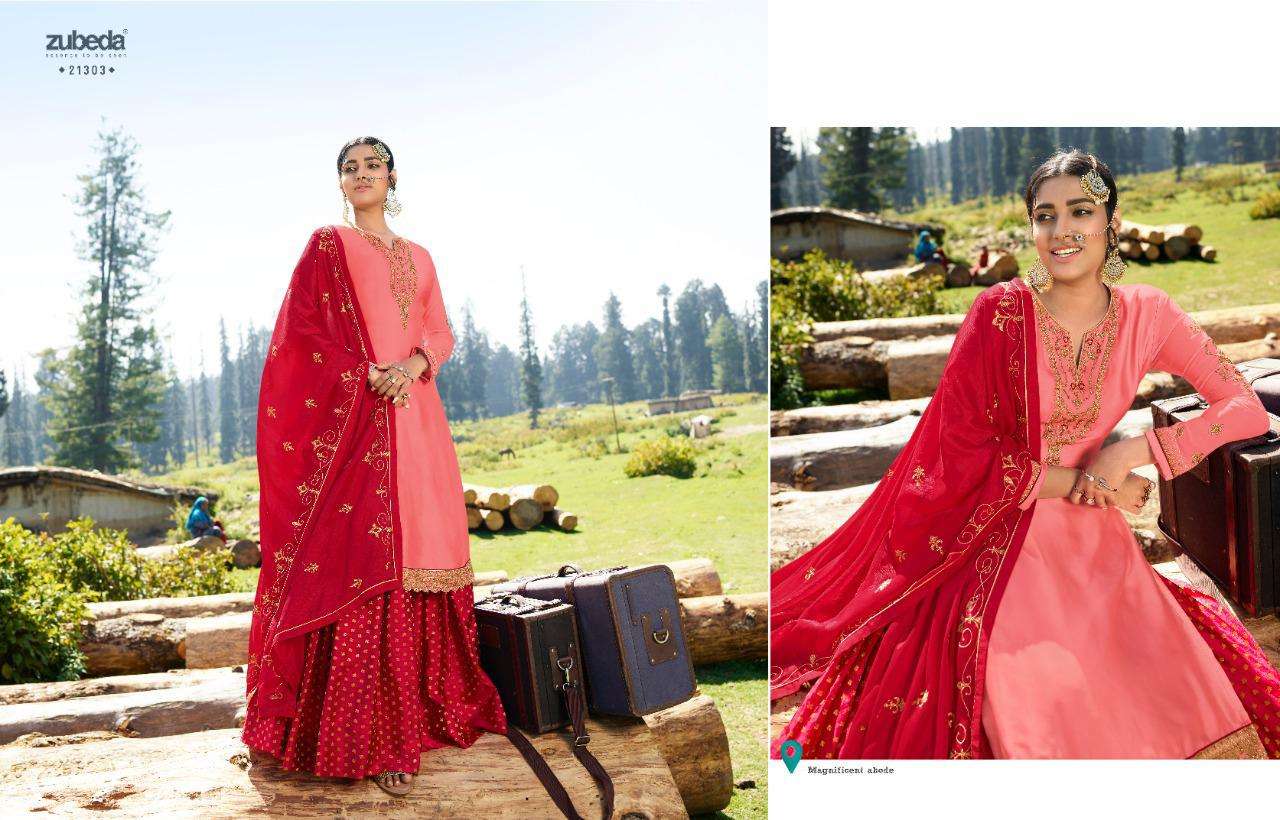 AAHANA BY ZUBEDA 21301 TO 21308 SERIES BEAUTIFUL PAKISTANI SUITS COLORFUL STYLISH FANCY CASUAL WEAR & ETHNIC WEAR SATIN GEORGETTE WITH EMBROIDERY DRESSES AT WHOLESALE PRICE