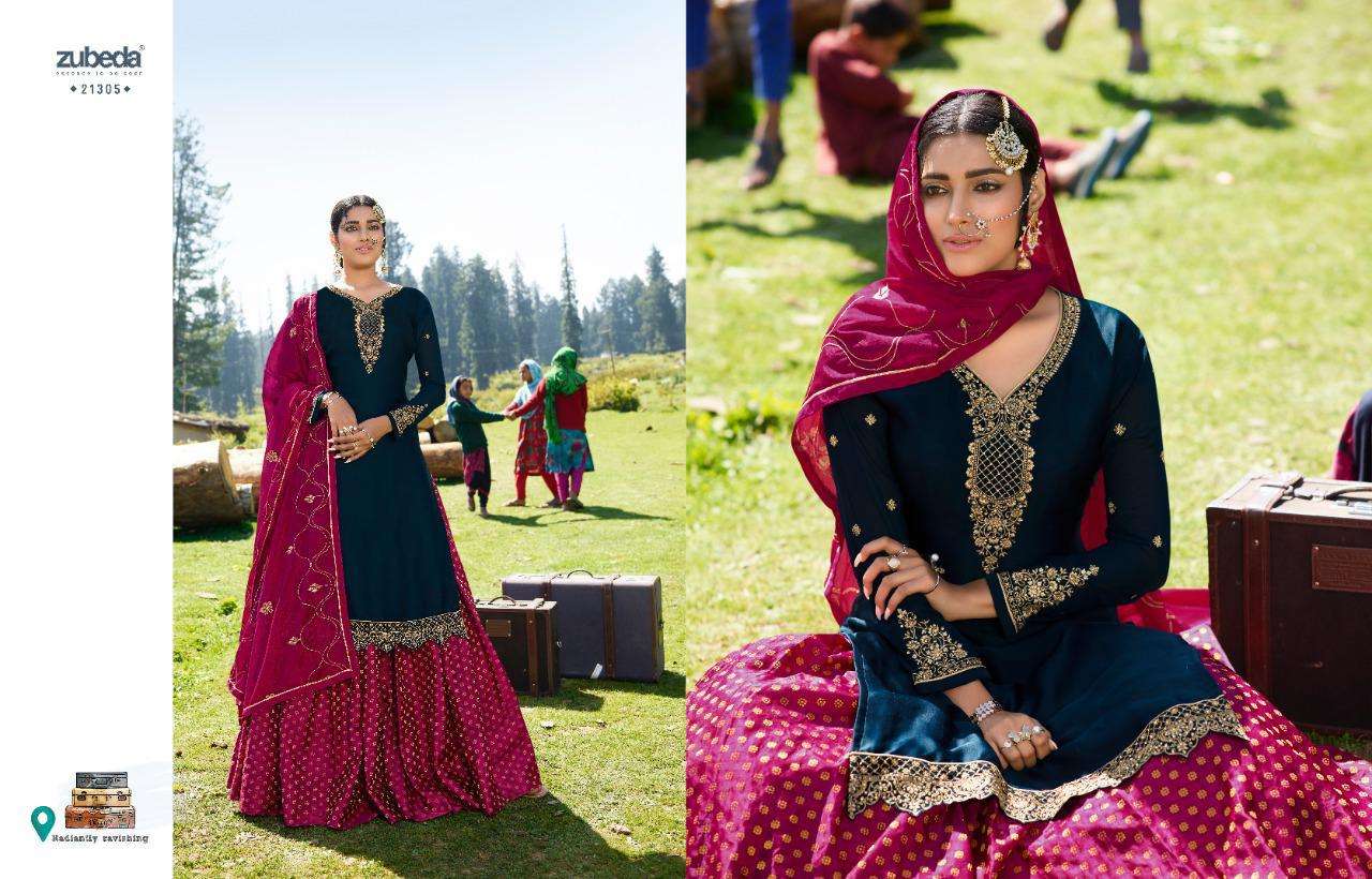 AAHANA BY ZUBEDA 21301 TO 21308 SERIES BEAUTIFUL PAKISTANI SUITS COLORFUL STYLISH FANCY CASUAL WEAR & ETHNIC WEAR SATIN GEORGETTE WITH EMBROIDERY DRESSES AT WHOLESALE PRICE