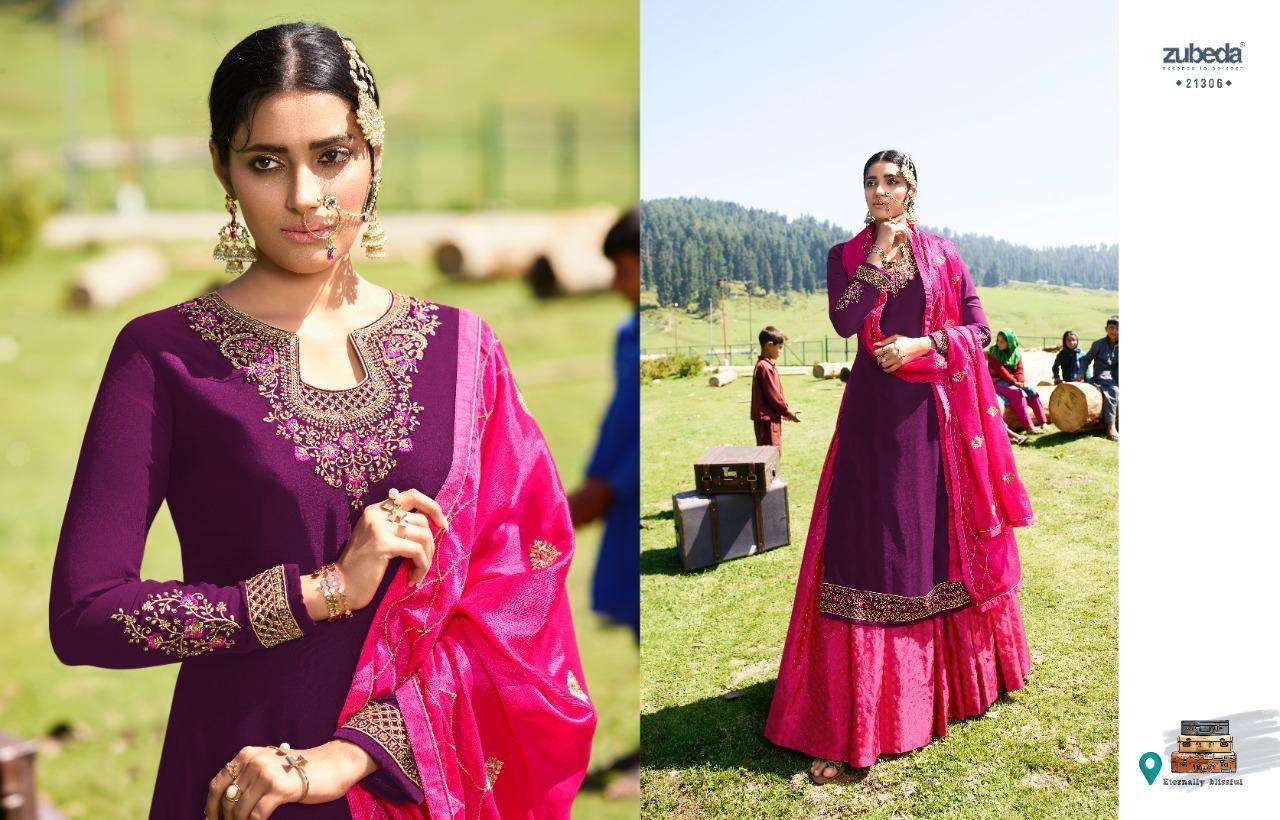 AAHANA BY ZUBEDA 21301 TO 21308 SERIES BEAUTIFUL PAKISTANI SUITS COLORFUL STYLISH FANCY CASUAL WEAR & ETHNIC WEAR SATIN GEORGETTE WITH EMBROIDERY DRESSES AT WHOLESALE PRICE