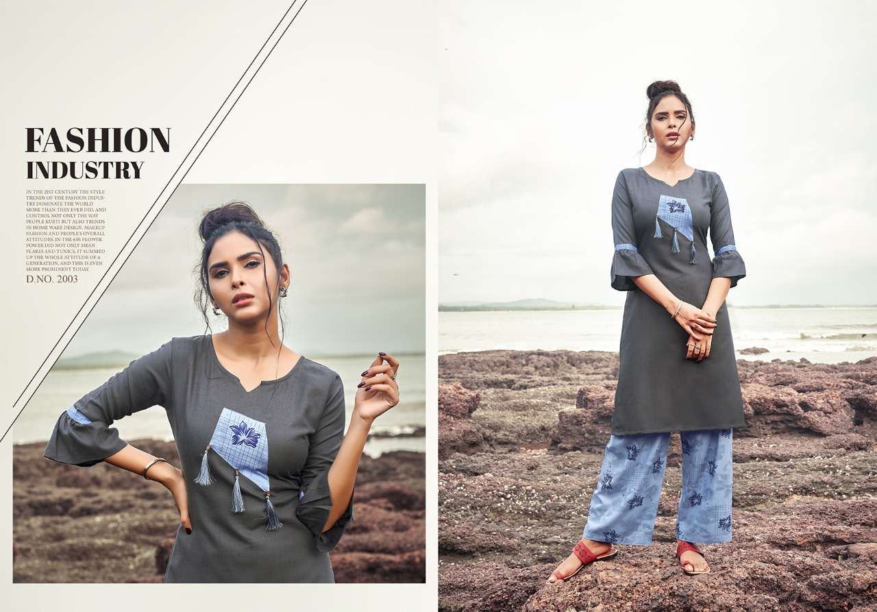NITISHA PLAZO VOL-2 BY NTISHA NX 2001 TO 2005 SERIES STYLISH FANCY BEAUTIFUL COLORFUL CASUAL WEAR & ETHNIC WEAR SOFT COTTON SLUB KURTIS WITH BOTTOM AT WHOLESALE PRICE