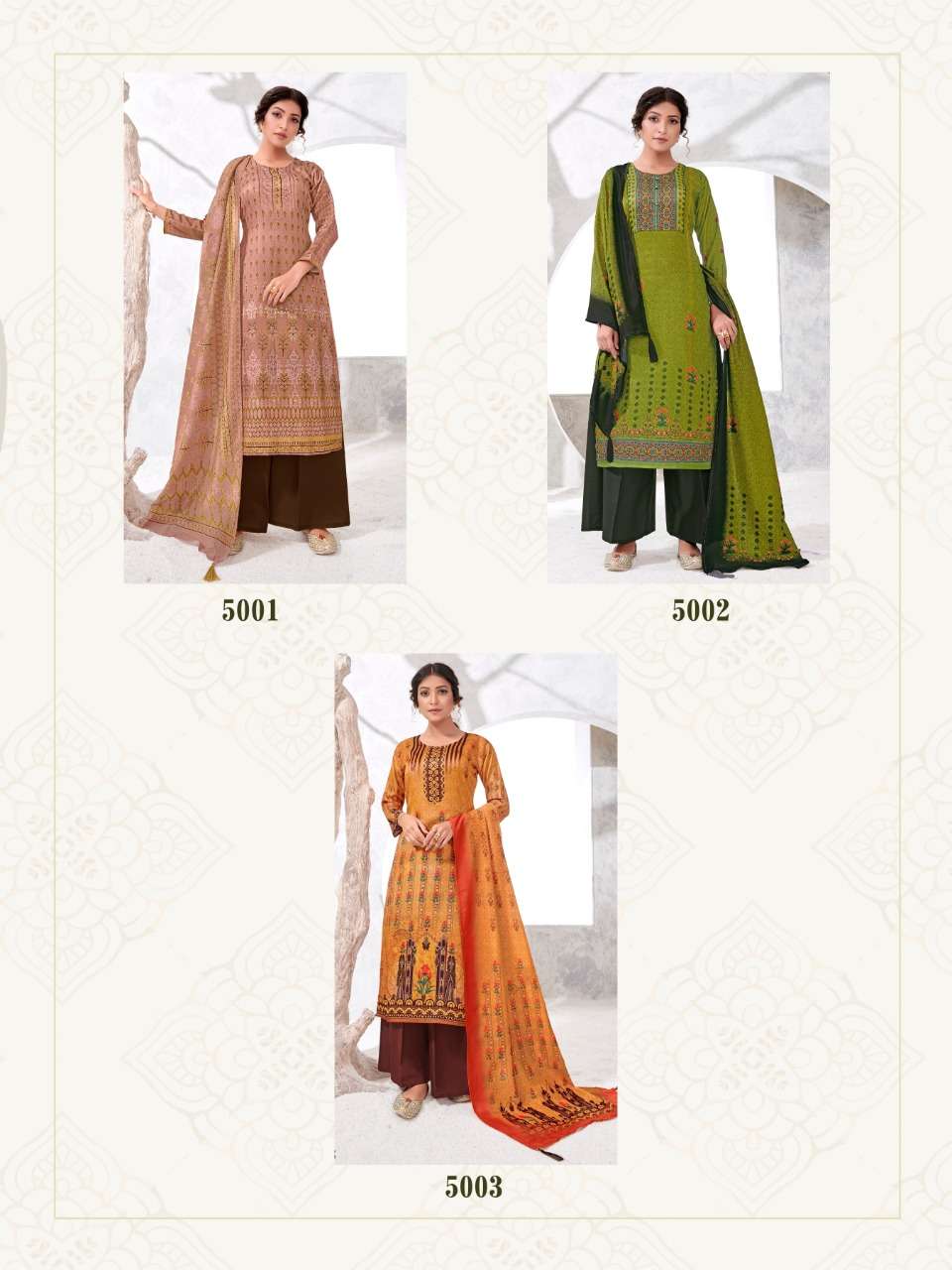 SHAHIN BY VRUNDA TEX 5001 TO 5003 SERIES DESIGNER SHARARA SUITS COLLECTION BEAUTIFUL STYLISH COLORFUL FANCY PARTY WEAR & OCCASIONAL WEAR POLY JAM SATIN DIGITAL PRINTED DRESSES AT WHOLESALE PRICE
