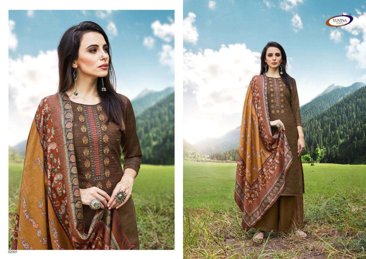 WINTER GARNET BY YUVINA EXPORTS 62001 TO 62008 SERIES DESIGNER SHARARA SUITS COLLECTION BEAUTIFUL STYLISH COLORFUL FANCY PARTY WEAR & OCCASIONAL WEAR TOP DYED SHADARI WITH EMBROIDERY DRESSES AT WHOLESALE PRICE