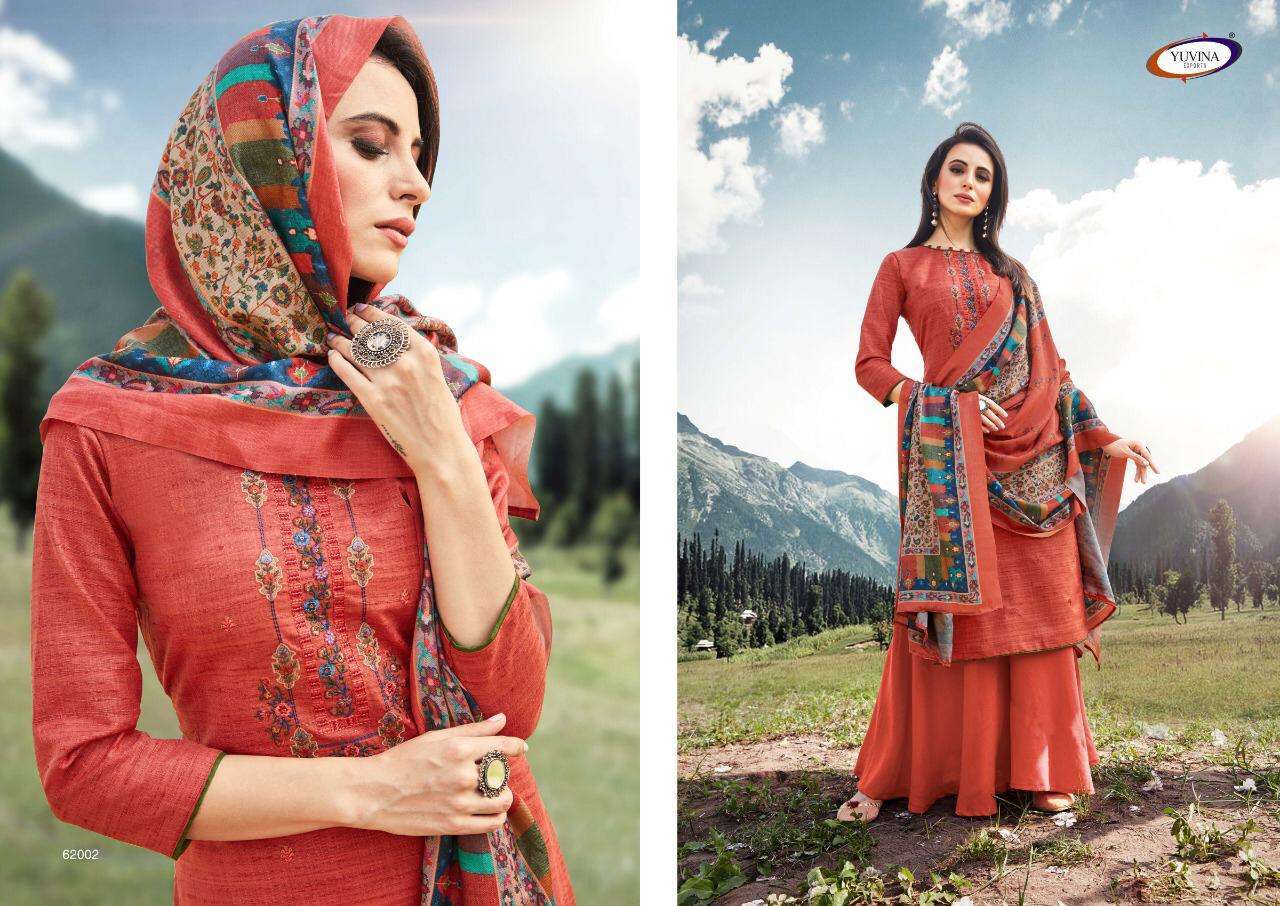 WINTER GARNET BY YUVINA EXPORTS 62001 TO 62008 SERIES DESIGNER SHARARA SUITS COLLECTION BEAUTIFUL STYLISH COLORFUL FANCY PARTY WEAR & OCCASIONAL WEAR TOP DYED SHADARI WITH EMBROIDERY DRESSES AT WHOLESALE PRICE
