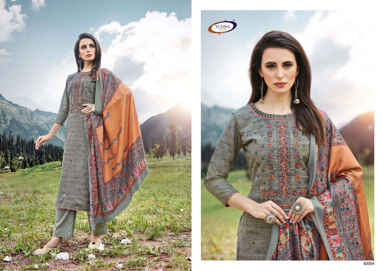 WINTER GARNET BY YUVINA EXPORTS 62001 TO 62008 SERIES DESIGNER SHARARA SUITS COLLECTION BEAUTIFUL STYLISH COLORFUL FANCY PARTY WEAR & OCCASIONAL WEAR TOP DYED SHADARI WITH EMBROIDERY DRESSES AT WHOLESALE PRICE