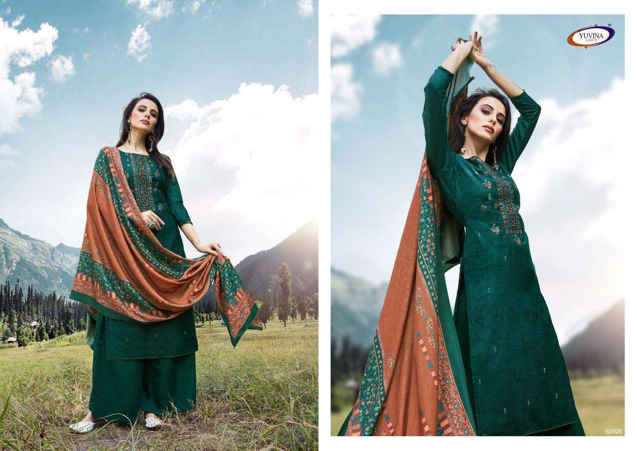 WINTER GARNET BY YUVINA EXPORTS 62001 TO 62008 SERIES DESIGNER SHARARA SUITS COLLECTION BEAUTIFUL STYLISH COLORFUL FANCY PARTY WEAR & OCCASIONAL WEAR TOP DYED SHADARI WITH EMBROIDERY DRESSES AT WHOLESALE PRICE
