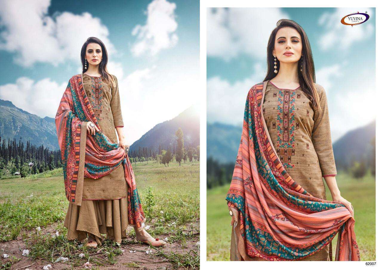 WINTER GARNET BY YUVINA EXPORTS 62001 TO 62008 SERIES DESIGNER SHARARA SUITS COLLECTION BEAUTIFUL STYLISH COLORFUL FANCY PARTY WEAR & OCCASIONAL WEAR TOP DYED SHADARI WITH EMBROIDERY DRESSES AT WHOLESALE PRICE