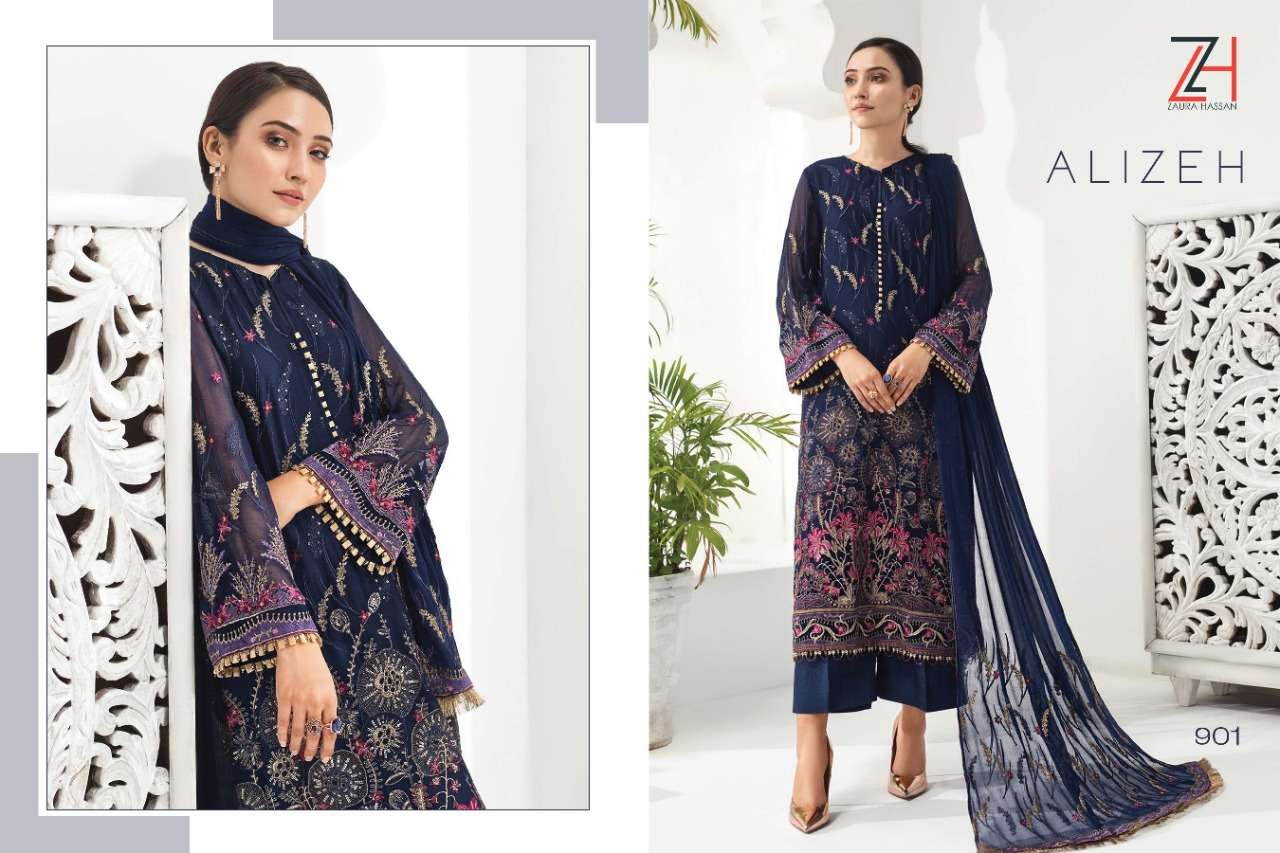 ALIZEH BY ZAURA HASSAN 900 TO 904 SERIES DESIGNER COLLECTION SUITS BEAUTIFUL STYLISH FANCY COLORFUL PARTY WEAR & OCCASIONAL WEAR FAUX GEORGETTE EMBROIDERY DRESSES AT WHOLESALE PRICE