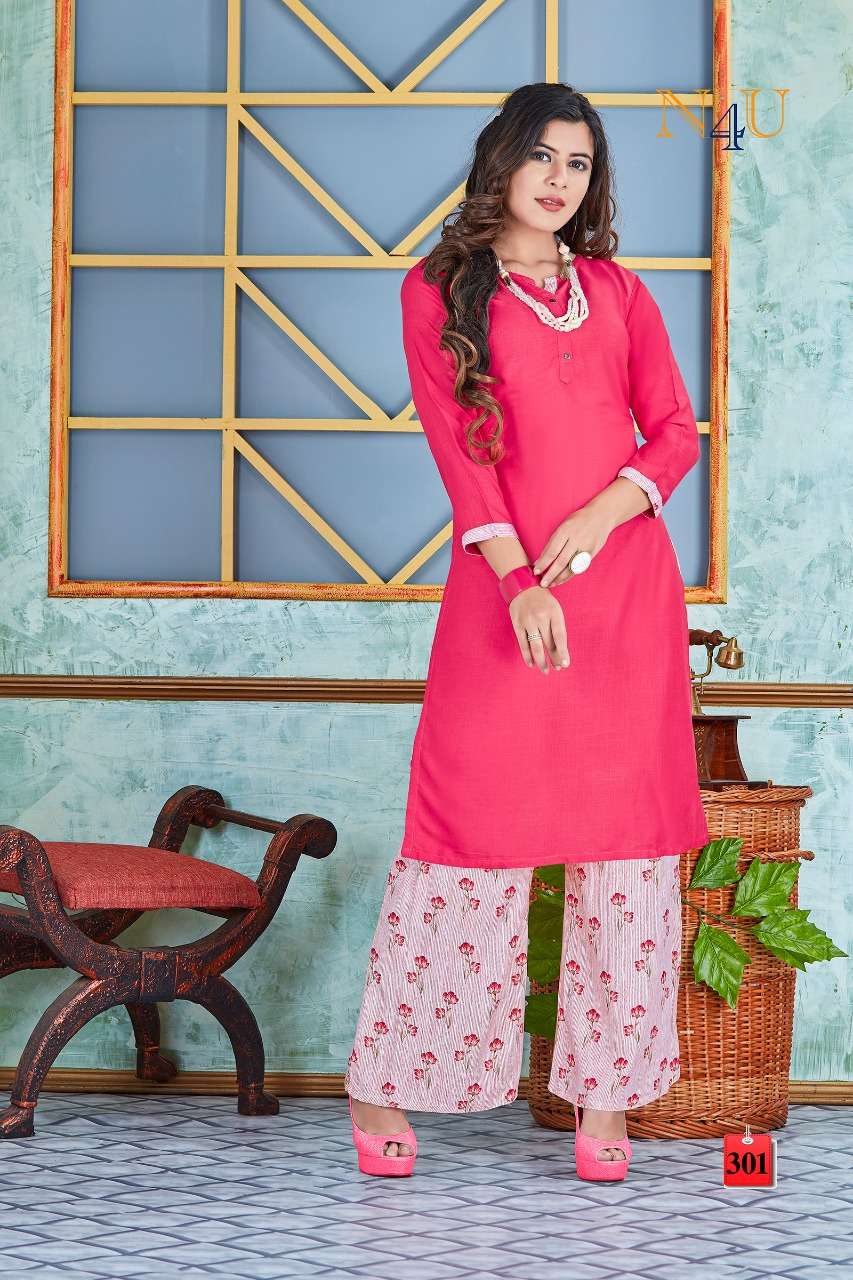 NIKKI WITH PLAZO BY ARIHANT NX 301 TO 306 SERIES BEAUTIFUL COLORFUL STYLISH FANCY CASUAL WEAR & READY TO WEAR TWO TON RAYON SLUB KURTIS WITH BOTTOM AT WHOLESALE PRICE