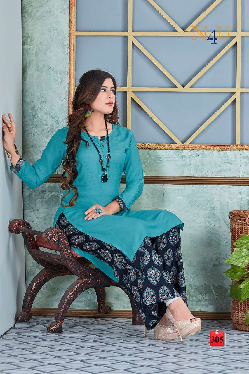 NIKKI WITH PLAZO BY ARIHANT NX 301 TO 306 SERIES BEAUTIFUL COLORFUL STYLISH FANCY CASUAL WEAR & READY TO WEAR TWO TON RAYON SLUB KURTIS WITH BOTTOM AT WHOLESALE PRICE