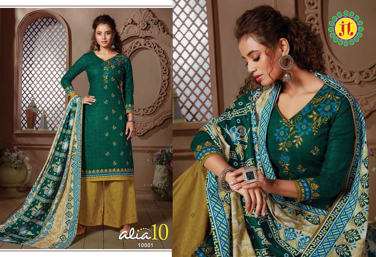 ALIA VOL-10 BY JT 10001 TO 10015 SERIES SUITS BEAUTIFUL FANCY COLORFUL STYLISH PARTY WEAR & OCCASIONAL WEAR COTTON PRINTED DRESSES AT WHOLESALE PRICE