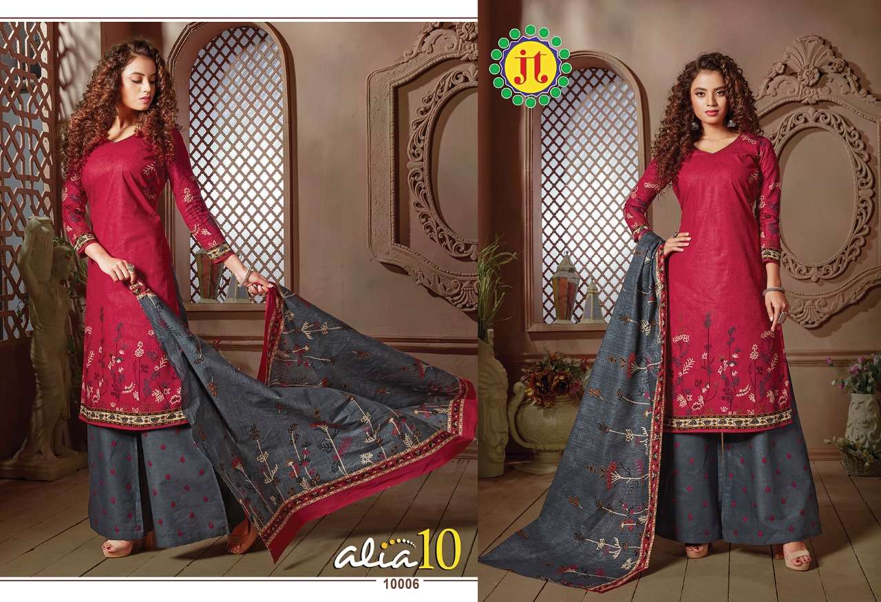 ALIA VOL-10 BY JT 10001 TO 10015 SERIES SUITS BEAUTIFUL FANCY COLORFUL STYLISH PARTY WEAR & OCCASIONAL WEAR COTTON PRINTED DRESSES AT WHOLESALE PRICE