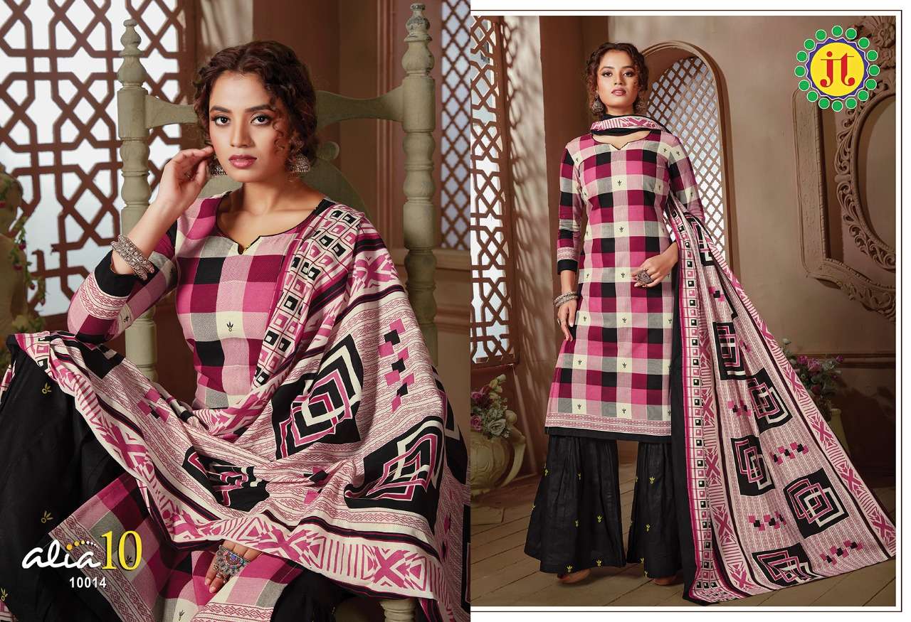 ALIA VOL-10 BY JT 10001 TO 10015 SERIES SUITS BEAUTIFUL FANCY COLORFUL STYLISH PARTY WEAR & OCCASIONAL WEAR COTTON PRINTED DRESSES AT WHOLESALE PRICE