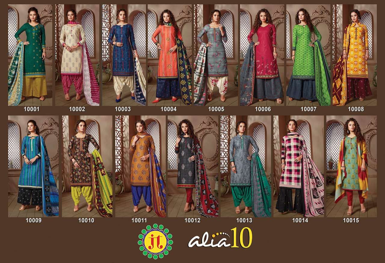 ALIA VOL-10 BY JT 10001 TO 10015 SERIES SUITS BEAUTIFUL FANCY COLORFUL STYLISH PARTY WEAR & OCCASIONAL WEAR COTTON PRINTED DRESSES AT WHOLESALE PRICE