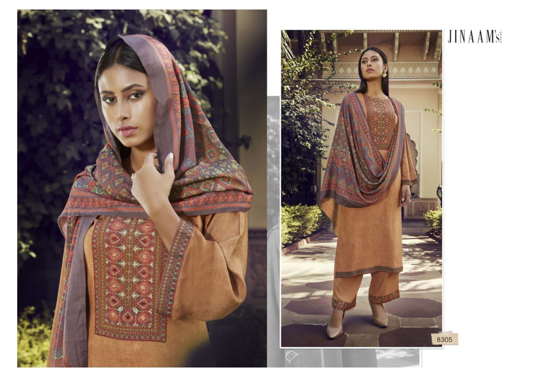 IKKAT BY JINAAM DRESSES 8303 TO 8307 SERIES DESIGNER SUITS BEAUTIFUL STYLISH FANCY COLORFUL PARTY WEAR & OCCASIONAL WEAR STAPLE PASHMINA DRESSES AT WHOLESALE PRICE