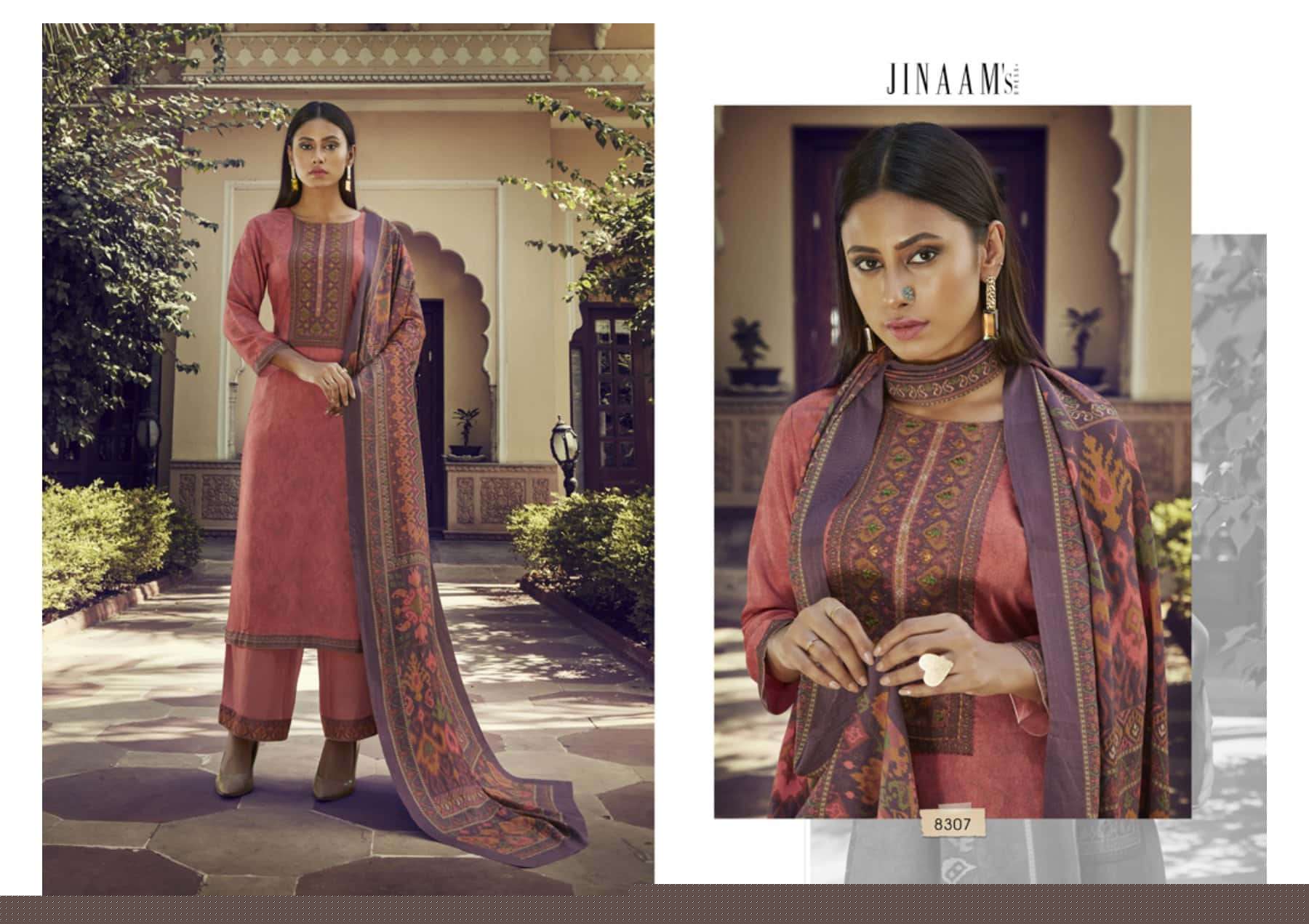 IKKAT BY JINAAM DRESSES 8303 TO 8307 SERIES DESIGNER SUITS BEAUTIFUL STYLISH FANCY COLORFUL PARTY WEAR & OCCASIONAL WEAR STAPLE PASHMINA DRESSES AT WHOLESALE PRICE