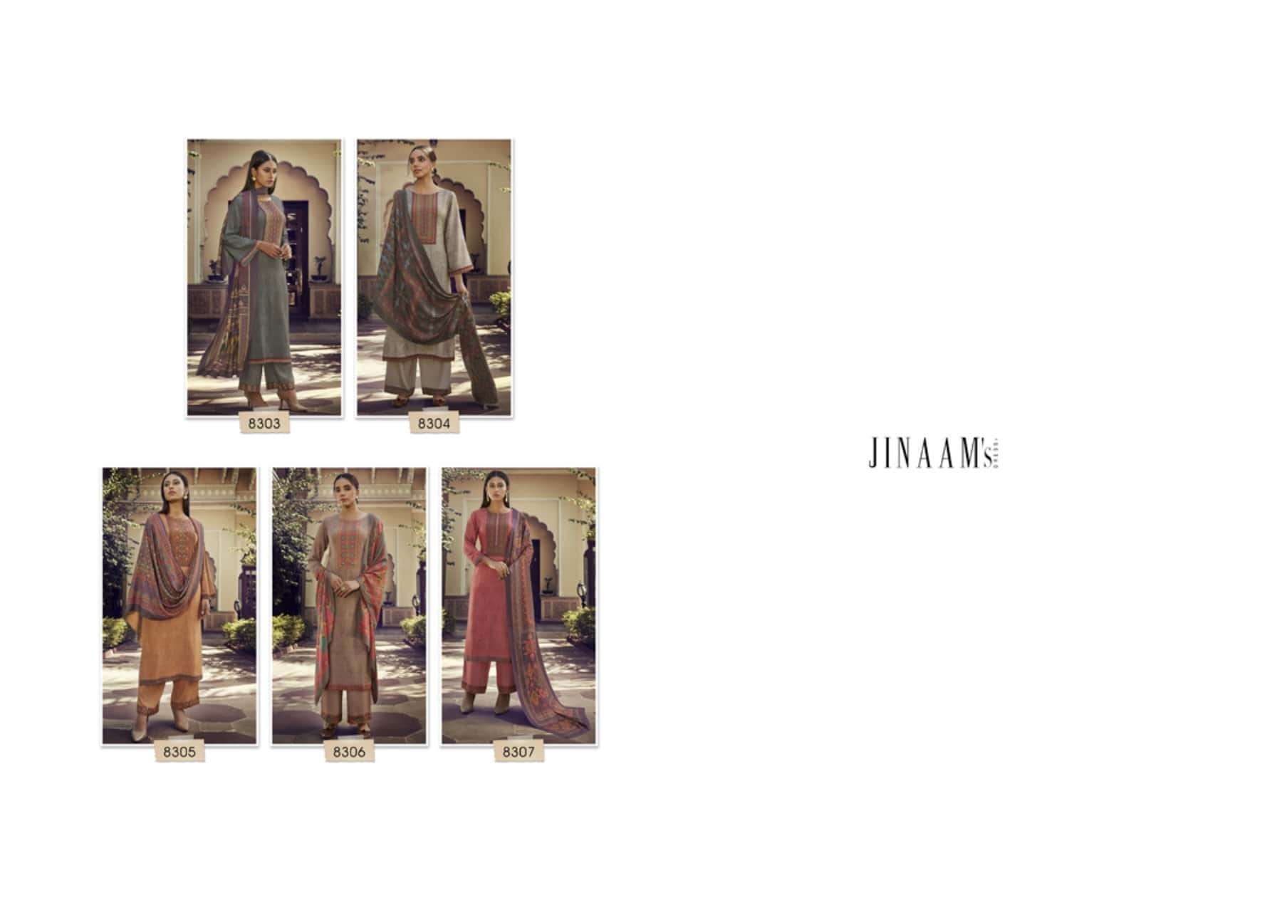 IKKAT BY JINAAM DRESSES 8303 TO 8307 SERIES DESIGNER SUITS BEAUTIFUL STYLISH FANCY COLORFUL PARTY WEAR & OCCASIONAL WEAR STAPLE PASHMINA DRESSES AT WHOLESALE PRICE