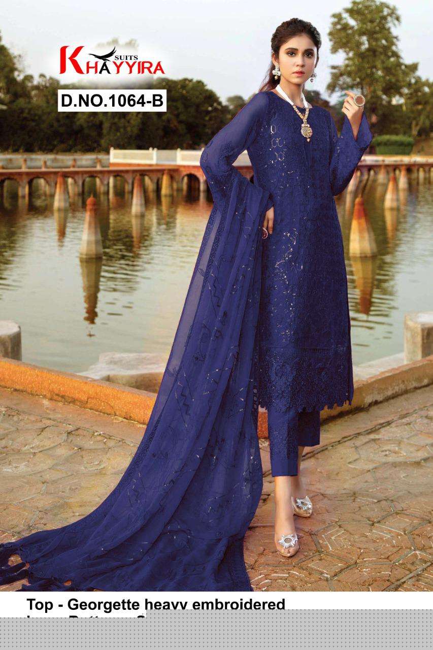 ELEONORA 1064 COLOURS BY KHAYYIRA 1064-A TO 1064-D SERIES BEAUTIFUL PAKISTANI SUITS COLORFUL STYLISH FANCY CASUAL WEAR & ETHNIC WEAR HEAVY GEORGETTE EMBROIDERED DRESSES AT WHOLESALE PRICE