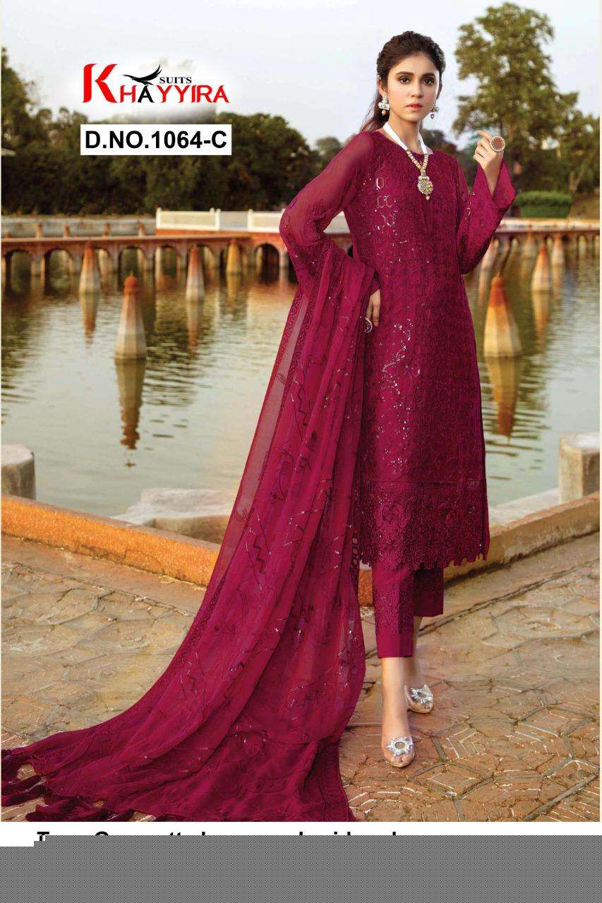 ELEONORA 1064 COLOURS BY KHAYYIRA 1064-A TO 1064-D SERIES BEAUTIFUL PAKISTANI SUITS COLORFUL STYLISH FANCY CASUAL WEAR & ETHNIC WEAR HEAVY GEORGETTE EMBROIDERED DRESSES AT WHOLESALE PRICE