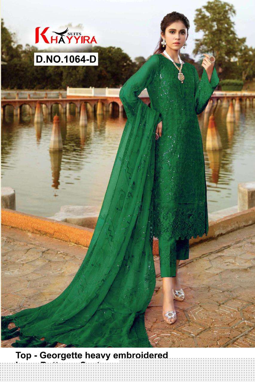 ELEONORA 1064 COLOURS BY KHAYYIRA 1064-A TO 1064-D SERIES BEAUTIFUL PAKISTANI SUITS COLORFUL STYLISH FANCY CASUAL WEAR & ETHNIC WEAR HEAVY GEORGETTE EMBROIDERED DRESSES AT WHOLESALE PRICE