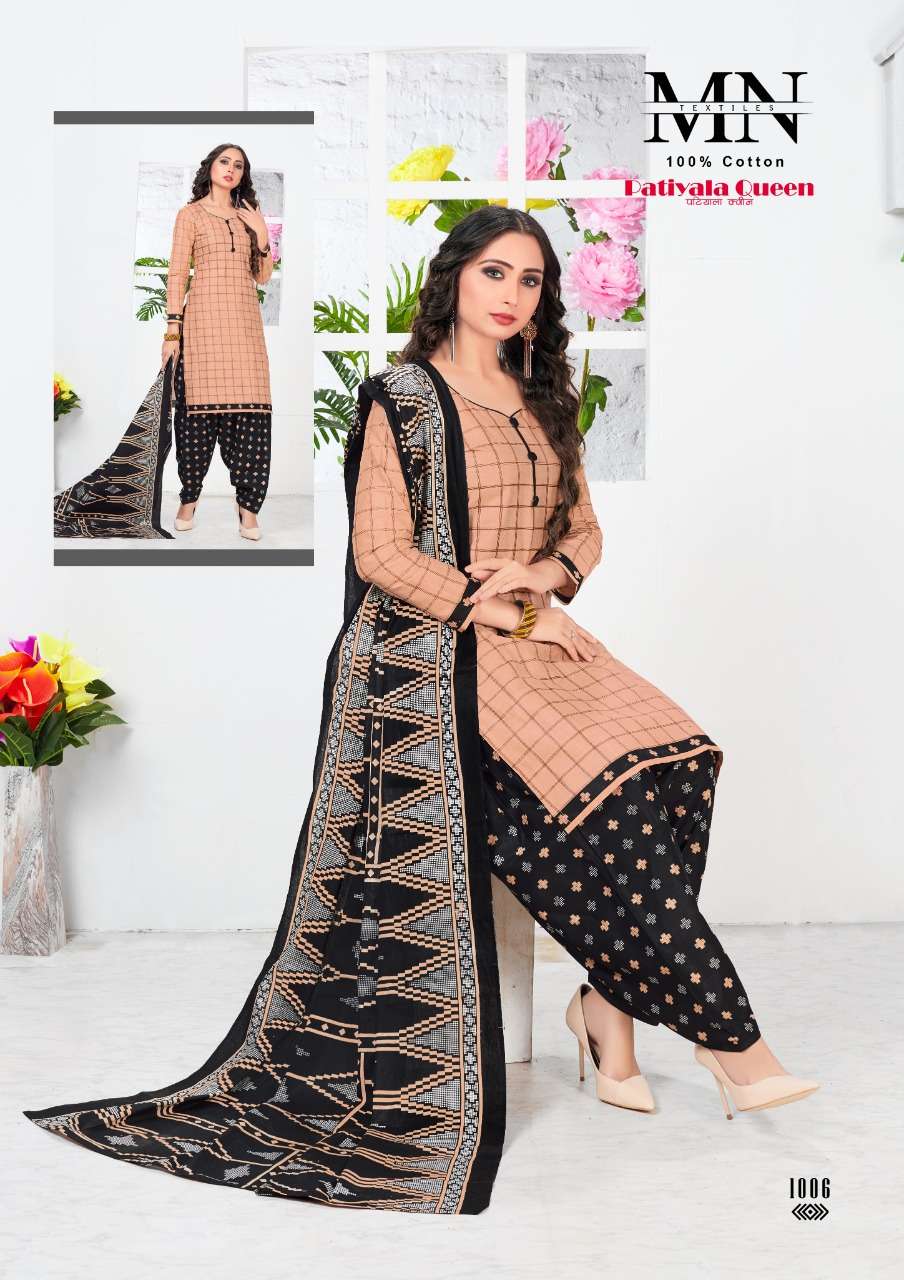 PATIYALA QUEEN BY M N TEXTILE 1001 TO 1010 SERIES SUITS BEAUTIFUL FANCY COLORFUL STYLISH PARTY WEAR & OCCASIONAL WEAR CAMBRIC COTTON PRINTED DRESSES AT WHOLESALE PRICE